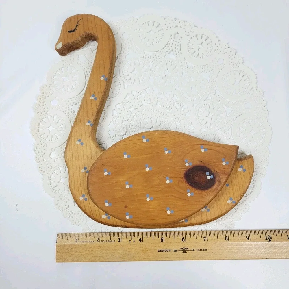 Vintage Wood Hand Painted Swan Goose Wall Pocket Country Decor Primitive